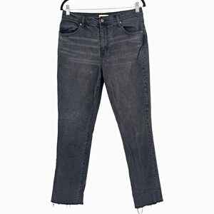 Oliver Logan Jeans Women 29 Black Gray High Rise Straight Raw Hem Distressed 90s